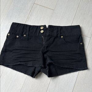 Refuge Black Jean Shorts with Frayed Hem